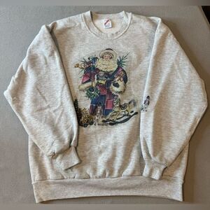Vintage Sweatshirt Size L  Christmas Santa claus 90s Jerzees Tag usa made